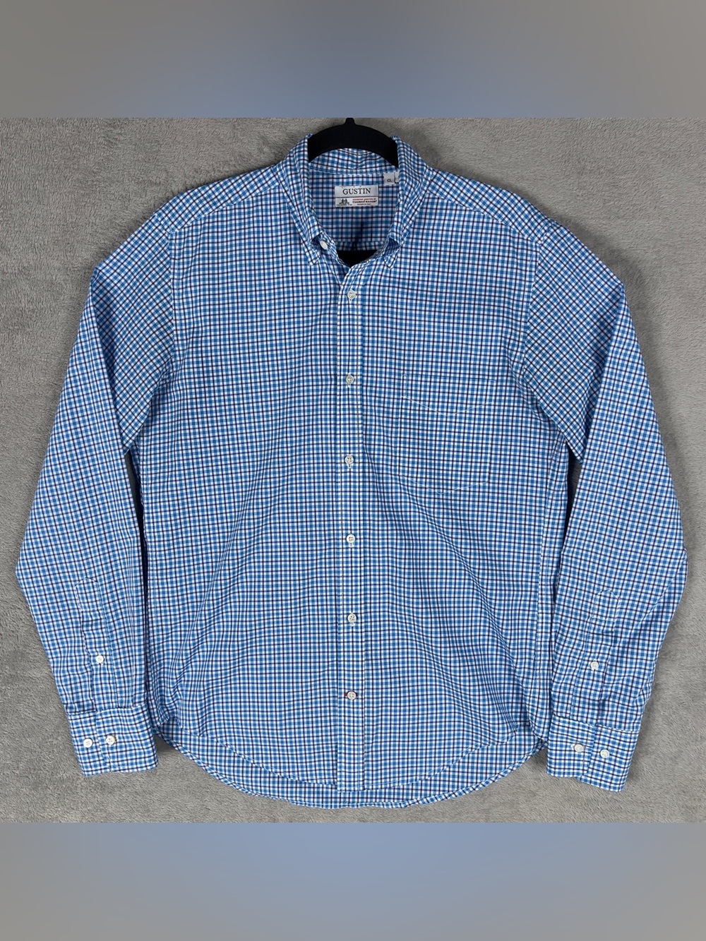 Gustin Gingham Oxford Button Down Long Sleeve Shirt Men's Medium Classic Blue